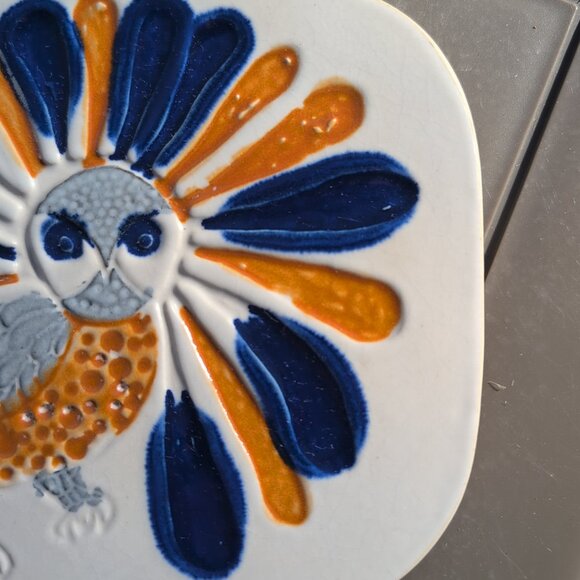 Vintage OWL Bennington Cooperative Pottery Tile Wall Art Trivet XL Vermont MCM - Picture 3 of 7